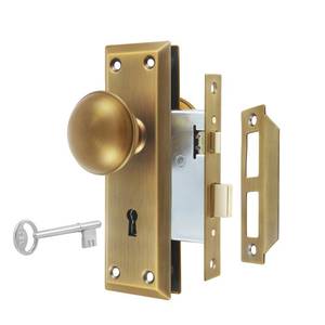 lot 2413 image: Newliplace Mortise Lock Set for Interior Door, Vintage Antique Brass Door Knobs with Lock and Skeleton Key, Replacing Old Style Doors