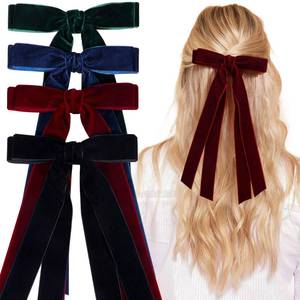 lot 2417 image: VOBOBE 4PCS Hair Bows for Women Girls, Velvet Tassel Hair Ribbon Bowknot Hair Clips Barrettes for Girl with Velvet Tiny Long Tail Hair Accessories (BlackRedGreenNavy-Velvet)