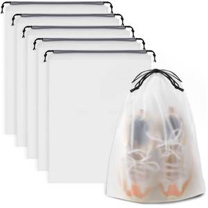 lot 2422 image: COIDEA, Waterproof Travel Drawstring Shoe Bags for Packing, Storage, Travel Essentials for Men and Women, 15.7 x 11.8 inches, Clear, 5 pieces