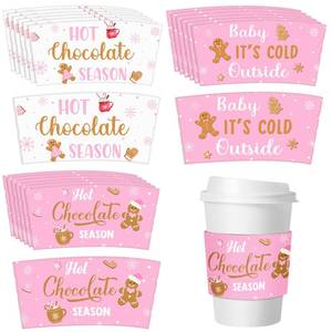 lot 2426 image: Jingmore 36 Pcs Hot Cocoa Bar Coffee Cup Sleeves Baby Its Cold Outside Coffee Holder Hot Chocolate Bar Disposable Brewed Cup Sleeves for Xmas Party Supplies, Not included cups(Pink Gingerbread Man)