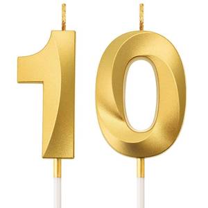 lot 2433 image: Birthday Candles Numeral Candles Cake Topper Decoration for Birthday Party Wedding Anniversary Celebration Supplies(Gold,10th)