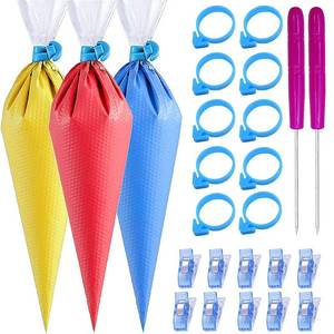 lot 2438 image: 122Pieces Tipless Piping Bags - 100pcs Disposable Piping Pastry Bag for Royal IcingCookies Decorating - 10 Pastry Bag Ties,10 Clips &2 Scriber Needle - Best CookieCake Decorating Tools (14 inch)