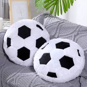 lot 2440 image: Jetec 2 Pcs Soccer Pillow Fluffy Soft Throw Cute Soccer Shaped Sports Decoration Round Plush Sport Theme Cushion Stuffed Pillow for Bedroom Decoration