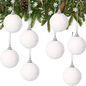 lot 2447 image: Threan 24 Pieces Christmas Tree Foam Balls 1.97 Inch White Ball Ornaments Snowballs Snowy Bauble Hanging Ornaments with Ropes for Christmas Xmas Holiday Wedding Party Decorations