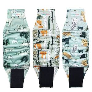 lot 2458 image: Langsprit Male Belly Bands for Dogs (Pack of 3) - High Absorbing Dog Wraps Male Washable - Reusable Dog Diapers (Fox,Cat,Polar Bear, Small)