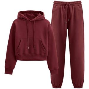 lot 3766 image: Flygo Womens Fleece 2 Piece Outfits Sweatsuit Crop Pullover Sweatshirt Joggers Pants Tracksuit Set(Burgundy-S)