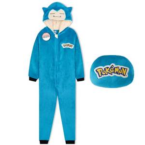 lot 3771 image: Pokemon One-Piece Pajamas for Boys, Teens, Fleece Jumpsuit, Pikachu Loungewear PJs, Gifts for Boys (9-10 Years, Blue Snorlax Cushion)