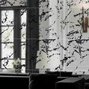 lot 3775 image: LiveInUrban 12PCS Foxed Silver Vintage Peel and Stick Mirror Effect Wall Decor, Distressed and Torn Stone Acrylic Wall Panel for Home Living Room Bedroom Office, 11x11