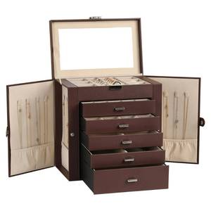 lot 3777 image: Frebeauty Large Jewelry Box,6-Tier PU Leather Jewelry Organizer,Multi-functional Storage Case with Mirror,Accessories Holder with 5 Drawers for Necklace Bracelets Watches(Dark Brown)