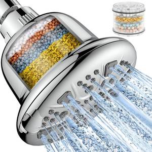 lot 3779 image: MakeFit Filtered Shower Head - High Pressure Shower Head with Filter for Hard Water Softener - 7 Settings Bathroom Rain Showerhead to Remove Chlorine and Heavy Metals (Chrome)