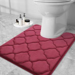 lot 3785 image: OLANLY Memory Foam Toilet Rugs U-Shaped 24x20, Ultra Soft and Absorbent Bathroom Rugs, Non-Slip, Comfortable, Machine Washable Contour Bath Mat for Toilet Base, Home Decor Accessories, Burgundy