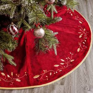 lot 3791 image: Bunny Chorus Christmas Tree Skirt, 48 inches Red Luxury Velvet Plush Fur Skirts with Gold Embroidered Holly Leaf for Rustic Xmas Tree Holiday Decorations