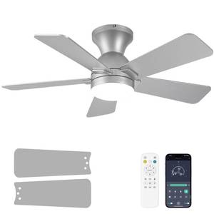 lot 3798 image: Dolavast Ceiling Fans with Lights, 36 Inch Low Profile Ceiling Fan with Light and Remote Control, Flush Mount, Reversible, 3CCT, Dimmable LED, Quiet, Nickel Ceiling Fan for Bedroom, Kitchen,Office