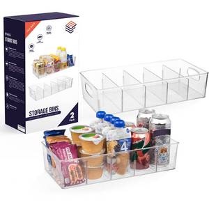 lot 3800 image: ClearSpace Plastic Pantry Organization and Storage Bins with Removable Dividers �� XL Perfect Kitchen  Refrigerator Cabinet Organizers, 2 Pack