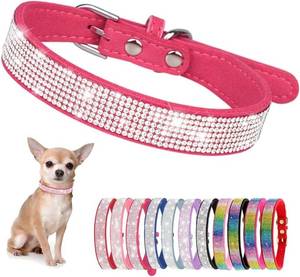 lot 4351 image: Serijoars Small Dog Collar with Rhinestone Crystal Diamond Colorful Bling Girl Puppy Cat Collars (XS, Hot Pink)