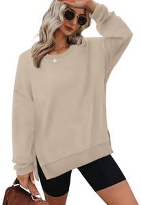 lot 4354 image: XIEERDUO Womens T Shirts Loose Fit Long SLeeve Tunic Tops for Women Side Slits Apricot S