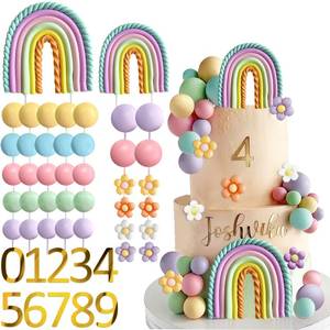 lot 4357 image: UFROMSKY 49Pcs Rainbow Cake Topper Groovy Boho Hippie Cake Decorations Pastel Balls Daisy Flower Number Cake Toppers for Retro Hippie Party Girls Women Birthday Wedding Rainbow Theme Party Supplies
