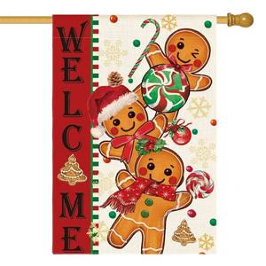 lot 4363 image: AVOIN colorlife Christmas Gingerbread Man House Flag 28x40 Inch Double Sided Outside, Welcome Winter Holiday Yard Outdoor Decorative Flag