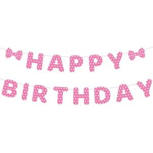 lot 4367 image: Pink Mouse Happy Birthday Banner, Pink Birthday Banner Cartoon Theme Party Decoration for Baby Bridal Shower Supplies