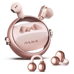 lot 4377 image: 2 in 1 Clip on Open Ear Headphones Wireless Earbuds, 0 Delay Bluetooth 6.0, Ultra-long 140H Play, Auto L-R Recognition Touch Control, Hybrid Noise Reduction for Work Fitness Daily Use,Ctbuds Rose Gold