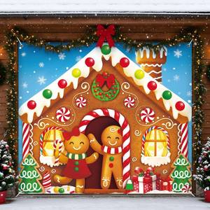 lot 4384 image: HunnmingRe Christmas Garage Door Banner Decoration Magnetic Double Garage Door Covers Large Xmas Backdrop Decorations for Holiday Indoor Outdoor Party Decor(7 x 8 ft,Gingerbread House)