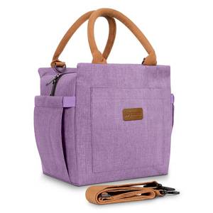 lot 4390 image: Joymee Lunch Bag Women Insulated Lunch Box with Adjustable Shoulder Strap Large Reusable Leakproof Spacious Cooler Tote for Women Men Adult with Bottle Holder and Side Pockets - Purple