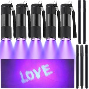 lot 4398 image: Tegeme 10 Pcs Blacklight Pen Set 5 Invisible Ink Pen 5 Blacklight Flashlights, UV Pen Invisible Ink Marker Black Light Markers for Spy Secret Holiday Gift Party Favors(Classic)