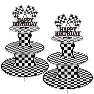 lot 4399 image: BACUTHY 2 Pack Race Car Cupcake Stands Birthday Party Supplies, Two Fast Cars Decorations Truck Theme Favors - 3 Tier Cardboard Cup Cake Holder Tower