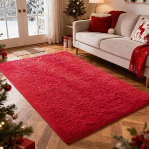 lot 5541 image: Ophanie Red Rugs for Bedroom Living Room, Fluffy Fuzzy Furry Carpet, Plush Soft Shaggy Bedside Indoor Floor 4x6 Area Rug for Kids Girls Boys Baby Teen Dorm Nursery Home Decor Aesthetic