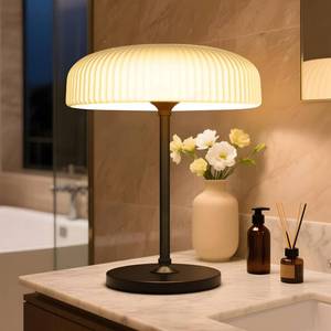 lot 5551 image: Outdoor Cordless Table Lamp - Waterproof Shower Lamp Battery Operated, 2 Color Dimmable Touch Lamps Rechargeable, Mushroom Design Solar Table Light for Patio Bathroom Camping, Christmas Gift for Women