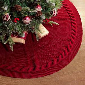lot 5552 image: A48 Inch Christmas Tree Skirt Cable Knit Tree Skirt for 7.5FT Tree, Wine Red Tree Skirt, Vintage Tree Skirts, Rustic Farmhouse Christmas Decorations