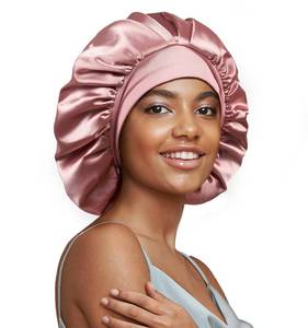 lot 6193 image: 22 Momme 100% Real Mulberry Silk Bonnet for Sleeping Women, Large Hair Care Bonnet for Long Curly Hair, Double Layer Silk Wrap with Soft Elastic Band, Non-Slip Sleep Cap, Pink