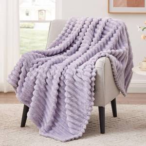 lot 6201 image: EXQ Home Fleece Throw Blanket for Couch or Bed - 3D Stripe Jacquard Decorative Blankets - Cozy Soft Lightweight Fuzzy Flannel Blanket Suitable for All Seasons(50�60,Light Purple)