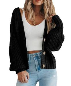 lot 6209 image: PRETTYGARDEN Womens Long Sleeve Cardigan Sweaters for Women Dressy, Button Down Soft Knitted Short Cardigans (Black,X-Large)