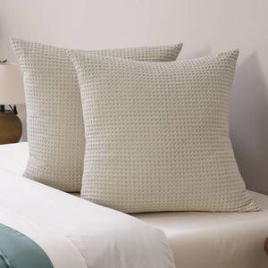 lot 6218 image: PHF Ultra Soft Waffle Weave Euro Shams Pillow Covers, No Filling, 2 Pack 26 x 26 Bed Cushion Covers, Breathable & Skin-Friendly Bed Pillow Shams for Stylish Home Decor, Light KhakiLinen