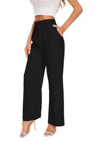 lot 6223 image: FUNYYZO Womens Wide Leg Pants High Elastic Waisted in The Back Business Work Trousers Long Straight Suit Pants size 14 short