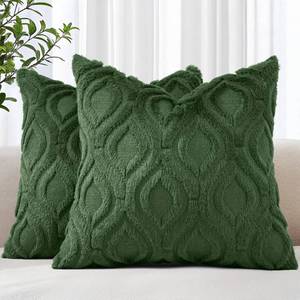 lot 6226 image: decorUhome Spring Throw Pillow Covers 18x18 Inch Set of 2, Soft Plush Faux Wool Forest Elf Solid Couch Pillow Covers, Accent Farmhouse Neutral Square Pillow Cases for Sofa Bed Living Room