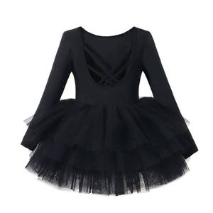 lot 6236 image: Toddler Girls Ballet Tutu Dresses Long Sleeve with Criss-Cross Back Skirted Dance Dress Ballerina Outfits Black 2-4T