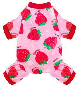 lot 6237 image: Dog Pajamas Soft Lightweight Dog Onesies Outfit Clothes for Small Medium Large Puppy Pjs for Pet Boys Girls Dogs Cats (M (Back 12,Chest 16, Neck10.2), Strawberry)