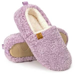 lot 6268 image: EverFoams Women��s Soft Curly Full Slippers Memory Foam Lightweight House Shoes Cozy Loafer with Polar Fleece Lining Purple,8.5 US