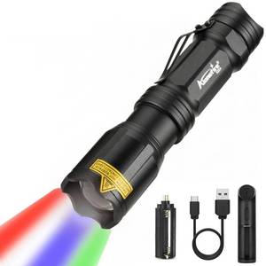 lot 6280 image: ALONEFIRE X004 Multicolor Flashlight Red Light Green Light USB Rechargeable Blue Light Flashlight RGB Color Changing Waterproof with Battery, Charger for Night Observation Astronomy Aviation Tracking