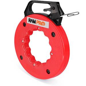 lot 6298 image: Fish Tape Wire Puller 50ft - Easy to use Cable Puller Tool with Double Loop Tip - Flexible Wire Fishing Tools for Walls and Electrical Conduit - 18 Steel Fish Tape Durable Housing - RamPro (50 ft)