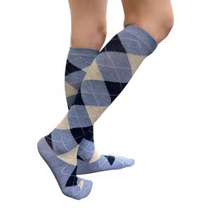 lot 6303 image: Argyle Fashion WomenLadies Colorful Knee High Socks, Heather BlueNavyAsh, Medium, 1 Pair