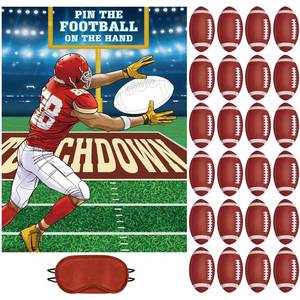 lot 6304 image: Faccito Pin The Football, Football Party for Birthday Activities, Pin The Goalpost with 24 Pcs Stickers Large Poster Blindfold for Sports Theme Party Decorations Supplies