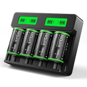 lot 6306 image: HiQuick Rechargeable D Batteries with Charger, 4 Bay Universal Battery Charger with Built-in Cable for 3.7V Lithium ion 18650 21700 14500 26650 18350 and 1.2V Ni-MH Ni-CD AA AAA C D Battery