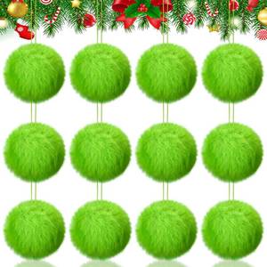 lot 6308 image: Gejoy 12 Pcs Lime Green Furry Christmas Ball Ornaments for Xmas Tree Green Christmas Hanging Decorations Soft Faux Fur Pom Pom Ball Ornaments for Home Party Supplies Fireplace Mantel Wall Decor