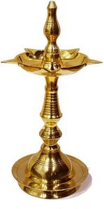 lot 6311 image: Craftsman 13 Inch Pure Virgin Brass Kerala Samai Puja Diya Traditional Brass Kutthu Vilakku Oil Lamp Pooja 1 Step Dia Engraved Design Adjustable Deepak Pooja Article Indian Housewarming Gift Item