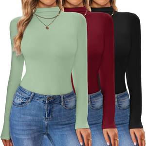lot 6317 image: Ekouaer 3 Pack Turtleneck Shirt Women Long Sleeve Mock Neck Thermal Base Layer Slim Fit Soft Stretch Undershirts Tops BlackWine RedLight Green M