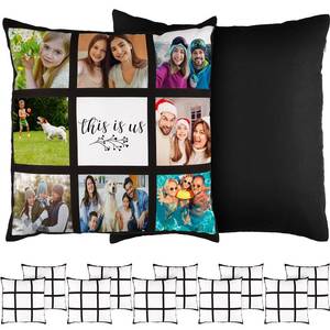 lot 6324 image: Sieral 6 Pieces Sublimation Blank Pillow Case 9 Grid 16�� Valentine DIY Gift for Women Men Customized Cushion Cover Polyester Black Throw Pillowcase for Family Sofa Couch No Pillow Insert