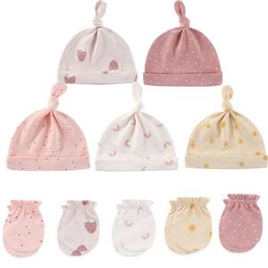 lot 6329 image: MAMIMAKA Baby Hat and Mittens Set Newborn Baby Hats Caps for Baby Boys Girls 0-6 Months 100% Cotton